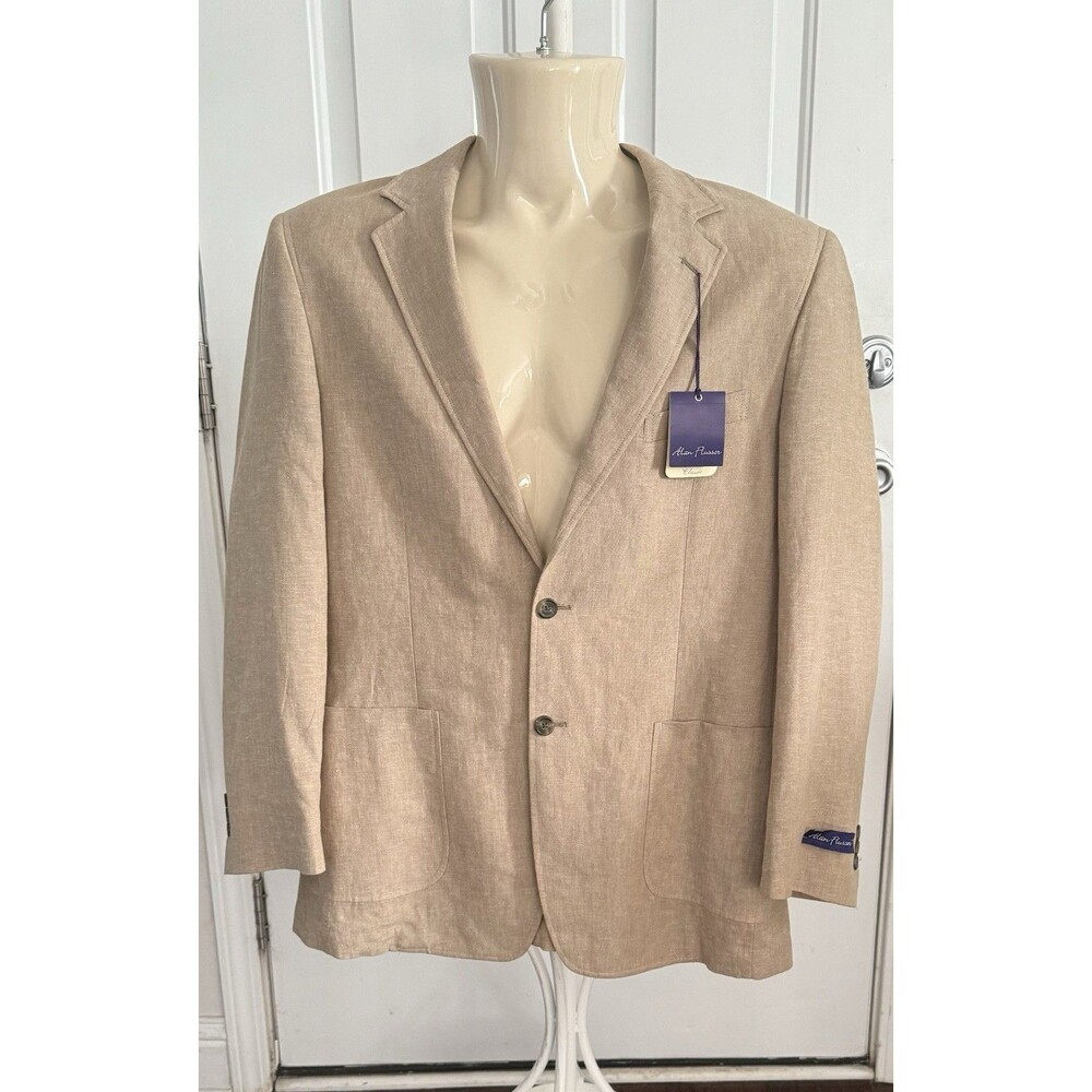 Alan Flusser Linen Blend Sport Coat Men's Medium Tan Classic Blazer Jacket
